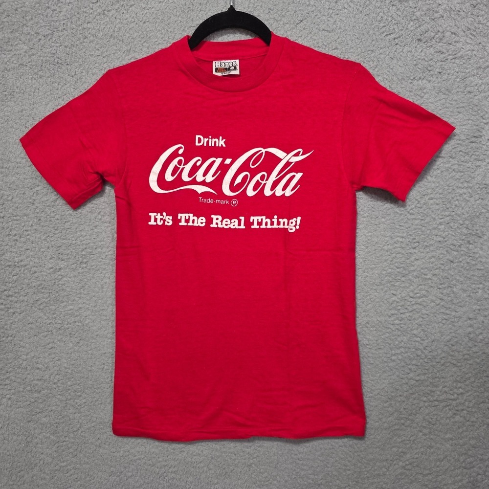 Coca Cola Red T Shirt Soda Promo 80s Hanes Brand Single Stitch Vintage Small